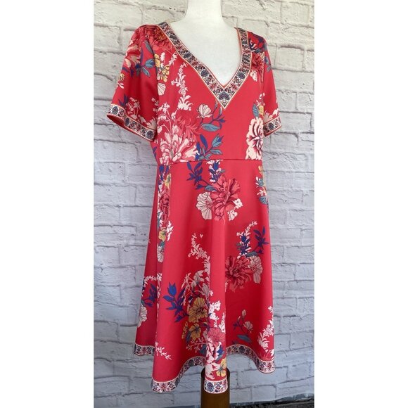 Women’s FLYING TOMATO Orange Dress Size 1X Floral Design Short Sleeve - Picture 1 of 12